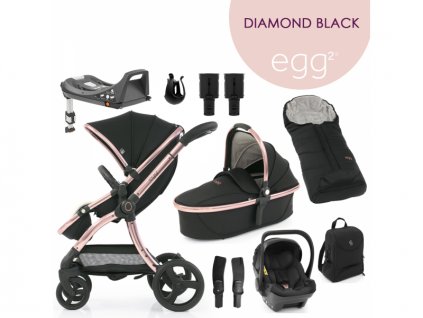 Egg 2 SET PLATINUM 9 v 1 DIAMOND BLACK / Rose gold - spec. edice, kočárek, korba, autosedačka, multiadaptér, batoh, fusak, držák nápojů, zvyš.adaptér, báze