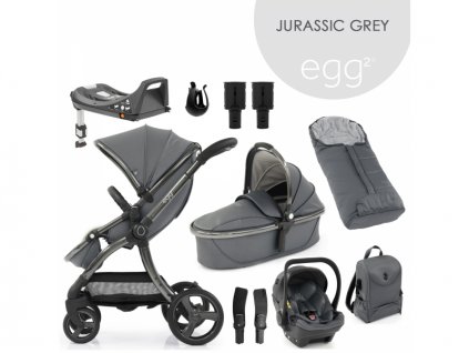 2 SET PLATINUM 9 v 1 JURASSIC GREY / Gun metal - spec. edice, kočárek, korba, autosedačka, multiadaptér, batoh, fusak, držák nápojů, zvyš.adaptér, báze
