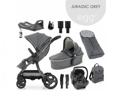 Egg 2 SET PLATINUM 9 v 1 JURASSIC GREY / Gun metal - spec. edice, kočárek, korba, autosedačka, multiadaptér, batoh, fusak, držák nápojů, zvyš.adaptér, báze