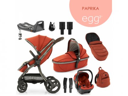 Egg 2 SET PLATINUM 9 v 1 PAPRIKA / Gun metal, kočárek, korba, autosedačka, multiadaptér, batoh, fusak, držák nápojů, zvyš.adaptér, báze