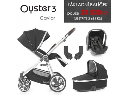 Oyster 3 Základní set 4 v 1 CAVIAR (MIRROR rám) kočár + hl.korba + autosedačka + adaptéry