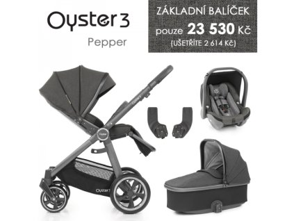 Oyster 3 Základní set 4 v 1 PEPPER (CITY GREY rám) kočár + hl.korba + autosedačka + adaptéry