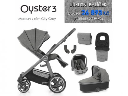 Oyster 3 Luxusní set 6 v 1 MERCURY (CITY GREY rám) kočár + hl.korba + autosedačka + adaptéry + fusak + taška