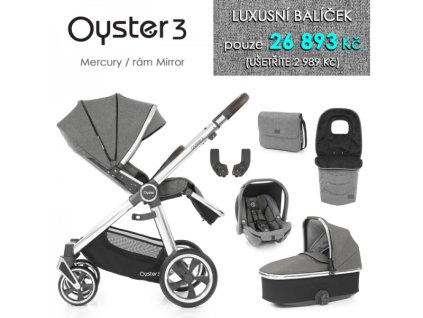 Oyster 3 Luxusní set 6 v 1 MERCURY (MIRROR rám) kočár + hl.korba + autosedačka + adaptéry + fusak + taška