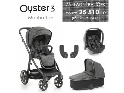 Oyster 3 Základní set 4 v 1 MANHATTAN (CITY GREY rám) kočár + hl.korba + autosedačka + adaptéry