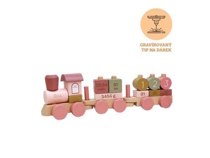 Little Dutch Vláček dřevěný Pink Flowers s gravírováním