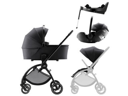 Britax Römer SET 4v1 kočárek Rio + hluboká korba + autosedačka Baby-Safe PRO + Vario Base 5Z Style, Carbon Black