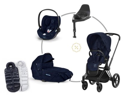 Cybex set Priam Matt Black + seat pack + korba + Cloud T + Base T Rebellious Luxury Denim Blue + DÁREK FUSAK CYBEX Arctic ZDARMA