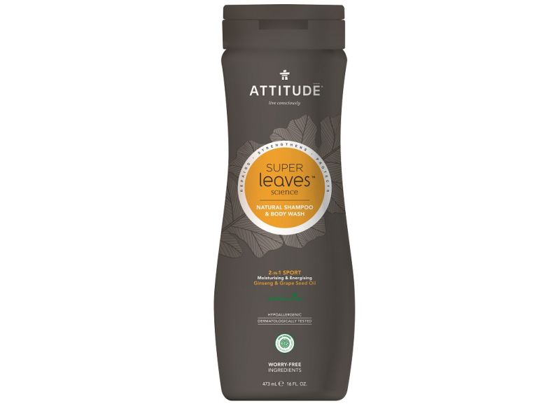 Levně Attitude Přírodní pánský šampón & tělové mýdlo (2 v 1) Super leaves s detox. účinkem - normální vlasy 473 ml