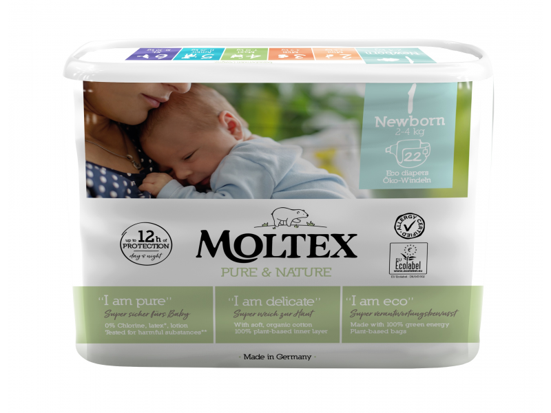 Levně Moltex Pure & Nature Plenky 1 Newborn 2-4 kg (22 ks)_NEW