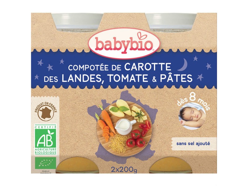 Levně BabyBio večerní menu mrkev a rajčata s těstovinami 2x200g