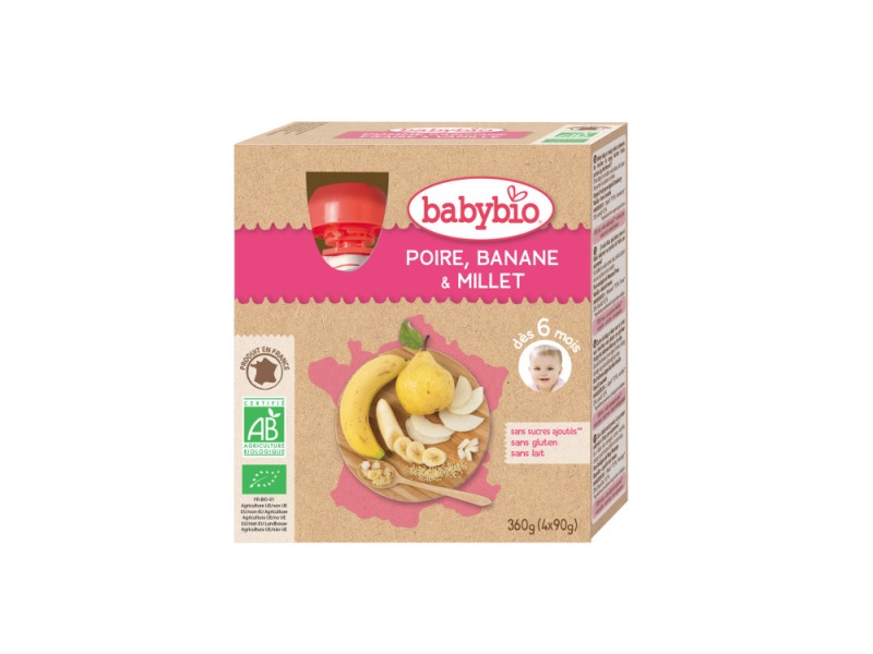 Levně BabyBio kapsička hruška banán proso 4x90g