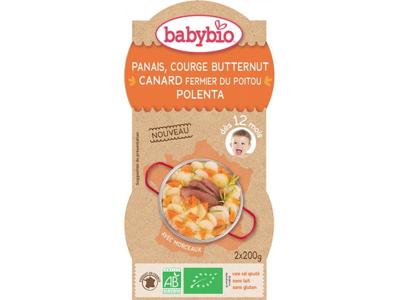 Levně BabyBio pastinák s máslovou dýní, kachnou a polentou 2x200g