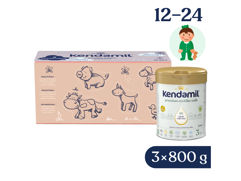 Kendal Nutricare Kendamil Premium 3 HMO+, 2,4 kg (3× 800 g), kreativní balení s dárkem