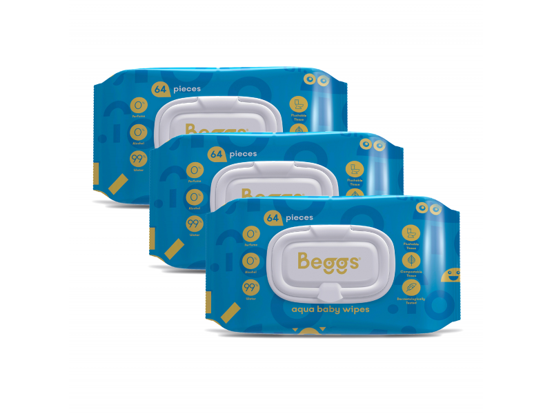 Levně Beggs 3x vlhčené splachovatelné ubrousky (64 ks)