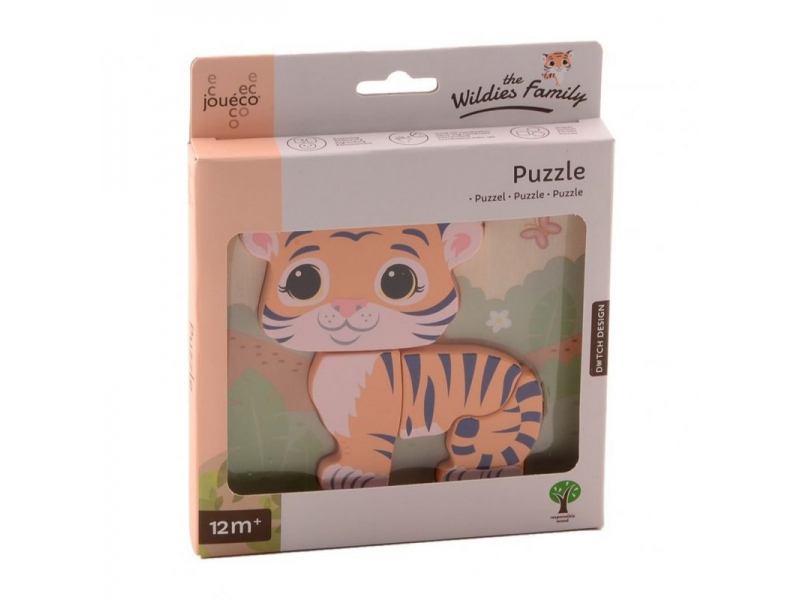 Levně JOUÉCO The Wildies Family dřevěné mini puzzle Tiger 12m+