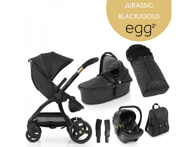 Levně Egg 2 SET 6 v 1 JURASSIC BLACK / GOLD - limitovaná edice, kočárek, korba, autosedačka, multiadaptér, batoh, fusak
