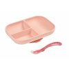 Beaba Talíř silikonový dělený s přísavkou + lžička Pink