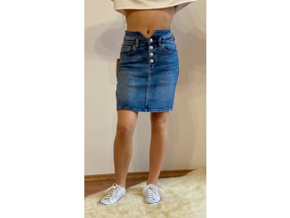 MODRÁ SUKNĚ S KNOFLÍKY RE-16 (Velikost XS)