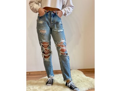 JEANS SVĚTLE MODRÉ DLOUHÉ "Boyfriend"  RE-51 (Velikost XS)