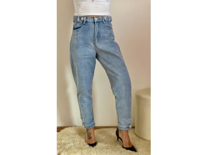 JEANS SVĚTLA MODRÉ S LEMEM A KNOFLÍČKEM RE-2-A (Velikost XS)