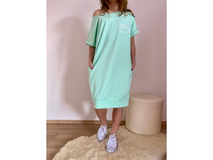 BASIC ŠATY  MINT S NÁPISEM A KAPSAMI X-57