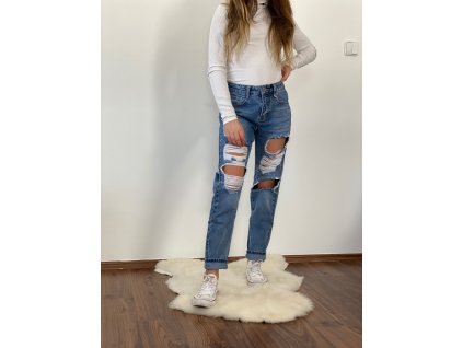 JEANS MODRÉ DLOUHÉ "Boyfriend" - ZB-59 (Velikost XS)