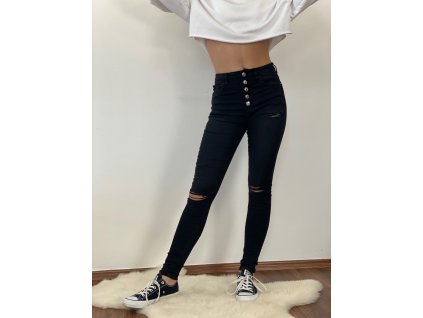JEANS ČERNÉ DLOUHÉ RE-08-A (Velikost XS)