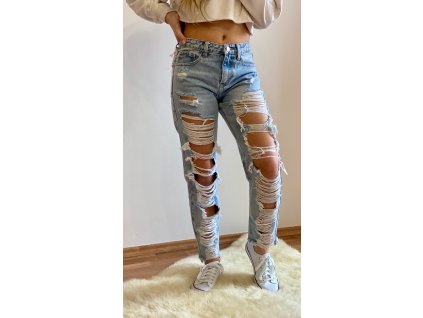 JEANS SVĚTLE MODRÉ "Boyfriend" RE-38-A (Velikost XS)