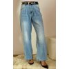 JEANS SVĚTLE MODRÉ ŠIROKÉ  S PÁSKEM BS-36 (Velikost XS)