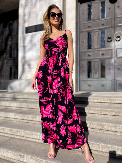 šaty dlouhé letní růžové květy1 3xxxx