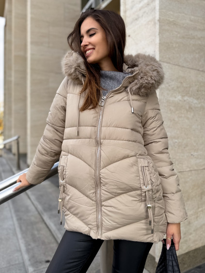 krémová béžová parka delší s kapucí zimní bunda1 2