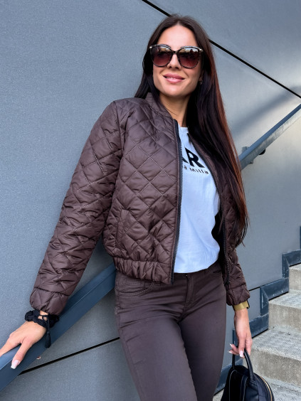 čokoládová bunda podzimní prošívaná do pasu bomber1 2