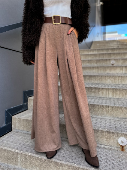 hnědé camel široké kalhoty1 2