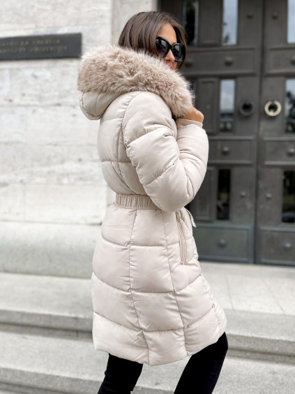 zimní bunda kabát s kapucí krémová11 2