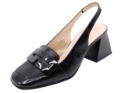 Dámské letní lakované celokožené černé lodičky H-6312 negro