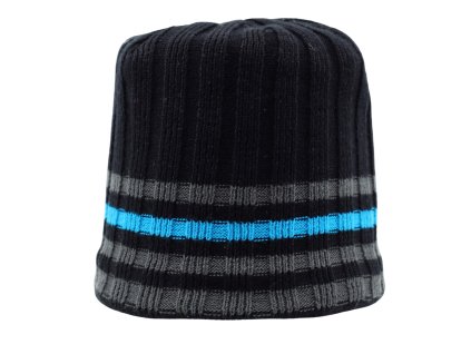 Dětská zimní čepice CAPU, model 4021 černá/šedá/modrá s proužky