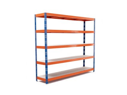 Trestles Profesionální policový regál RR1 2160x2200x500, nosnost 2250 kg, 5 polic, oranžovo-modrý