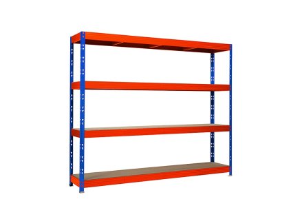 Profesionální policový regál Trestles RR1 1800x900x500, nosnost 2000 kg, 4 police, oranžovo-modrý
