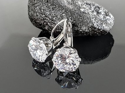Třpytivé ocelové náušnice s velkými kamínky “Sparkling Drops” stříbrná