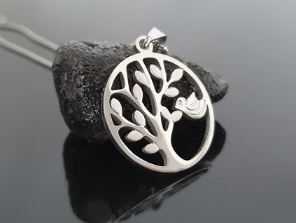 Ocelový řetízek Strom života s ptáčky “Birdsong Grove” stříbrná