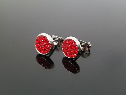 Ocelové náušnice pecky s červenými kamínky “Hot Love” stříbrná
