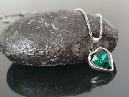 Ocelový řetízek Zelené srdíčko “Emerald Bliss” stříbrná