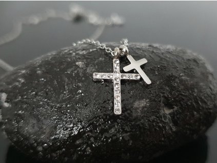 Ocelový náhrdelník s Dvěma křížky stříbrná