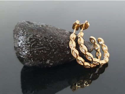 Náušnice z chirurgické oceli Kruhy “Crystal Elegance” zlatá