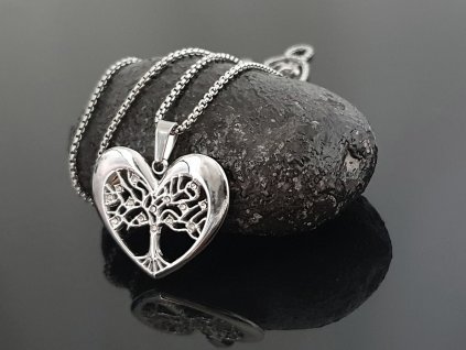 Ocelový řetízek Srdíčko Strom života “Heartwood Harmony” stříbrná