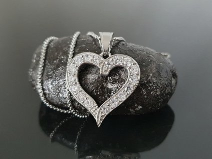 Ocelový řetízek Srdíčko obrys s kamínky “Heart Sparkle Contour” stříbrná