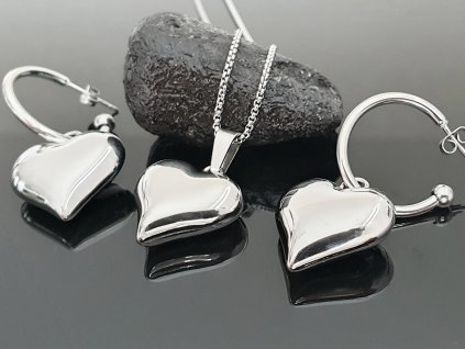 Ocelová souprava “Glossy Hearts” stříbrná