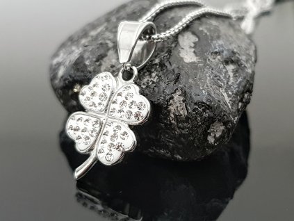 Ocelový řetízek Čtyřlístek s kamínky “Lucky Gemstone” stříbrná