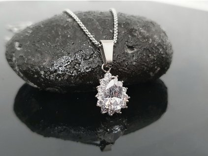 Ocelový náhrdelník “Slza s kamínky” stříbrná